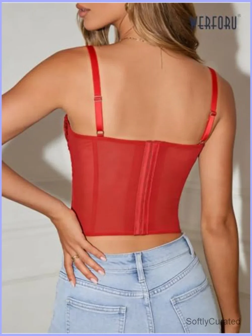 Sexy Lace Mesh Crop Top Bustier Corset with Adjustable Straps and Plastic Boning - Picture 3 of 7